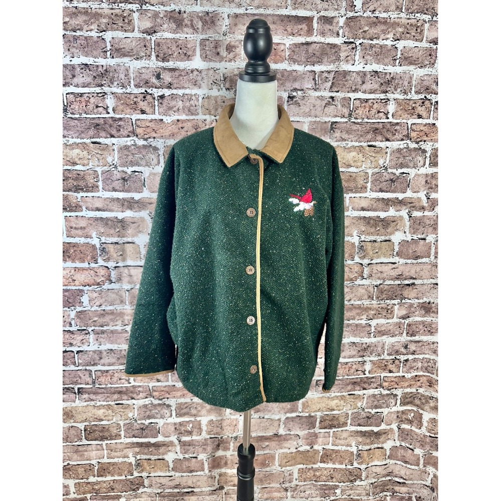 Artisans Women's Green Cardinal‎ Embroidered Button Front Jacket XL